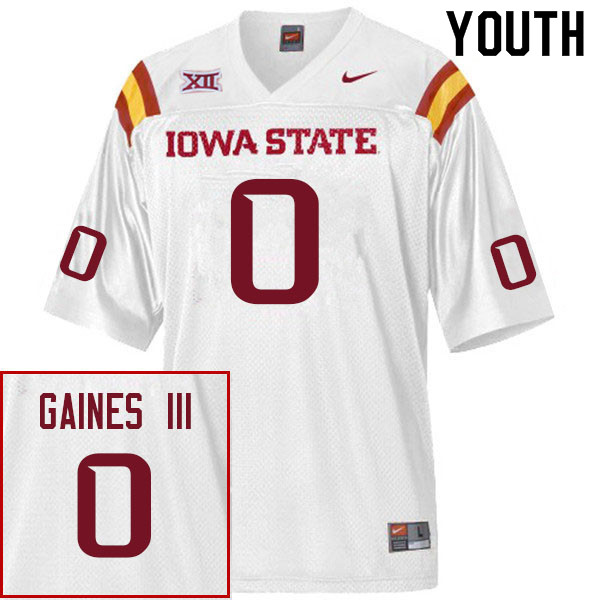 Youth #0 Greg Gaines III Iowa State Cyclones College Football Jerseys Sale-White - Click Image to Close